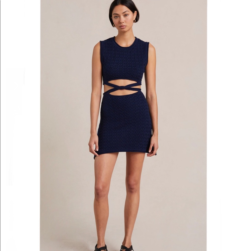 FP x Bec & Bridge Effie Knit Cut Out Mini Dress in Ink Navy
